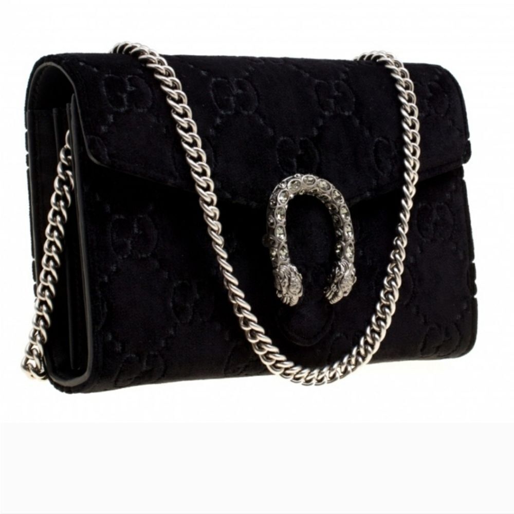Gucci Brand new Authentic Women's Black GG Velvet Mini Dionysus Chain purss